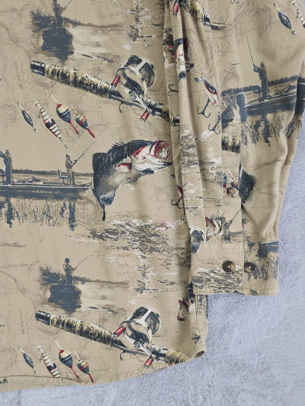 RedHead Fishing Shirt Mens XLT Tan Bass Fish Lure Print Long Sleeve Button Up Co - Picture 4 of 14